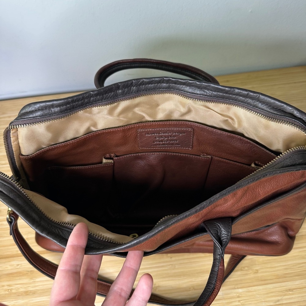 Mowen Leather Designs Messenger Briefcase Bag‎ Brown Black Leather Academia GUC - Picture 7 of 16